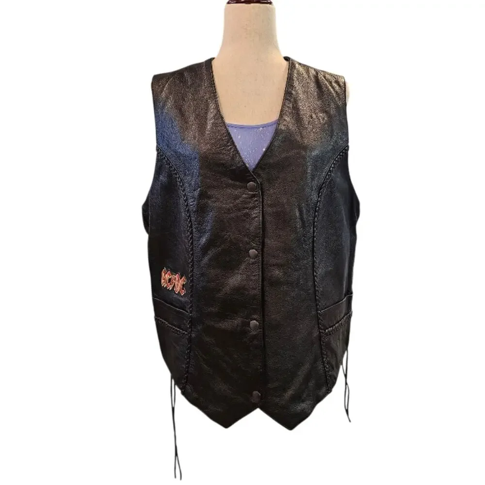 Tennessee Leather Motorcycle Leather Gear Vest With Braided Trim Snap Closure 2X